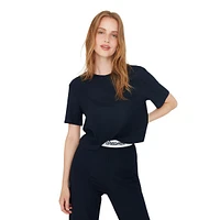 Women Motto Elastic Waist Detailed Medium Knitted T-shirt-trousers Pajama Set