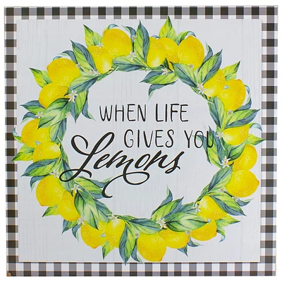 White And Black Gingham "when Life Gives You Lemons" Decorative Wall Art 13.75"