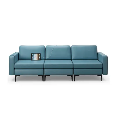 Modular 3-seat Sofa Couch W/ Socket Usb Ports & Side Storage Pocket