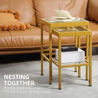 Nesting Tables With Steel Frame And Tempered Glass, Gold