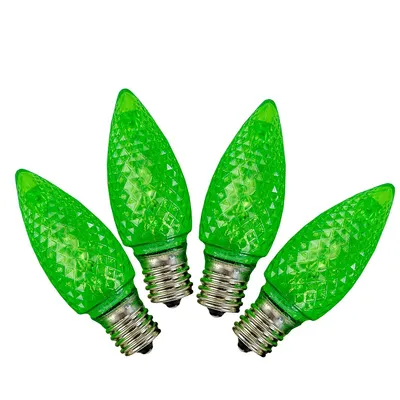 Pack Of 4 Transparent Green Led C9 Christmas Replacement Bulbs