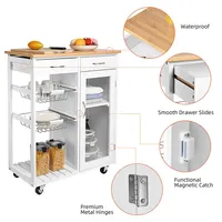 Rolling Kitchen Island Cart, Bar Serving Utility Trollery Cart With Wood Top, Drawer And Cabinet