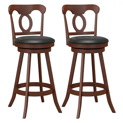 Set Of 2 Bar Stools Swivel Counter Height Chairs With Footrest For Kitchen