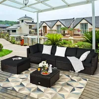 6pcs Outdoor Patio Rattan Furniture Set Cushioned Sectional Sofa