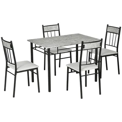 Set Of 5 Dining Table Set With Metal Frame Padded Seat