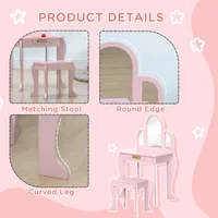 Kids Dressing Table & Chair, Makeup Desk With Drawer, Pink