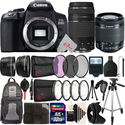 Eos 850d / Rebel T8i Dslr Camera + 18-55mm Lens + 75-300mm Lens + Best Accessory Bundle