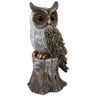 Perched Owl Outdoor Garden Statue - 17.75"