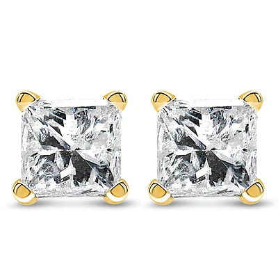 Igi Certified 14k Yellow Gold 1.00 Cttw Princess-cut Square Diamond 4-prong Solitaire Stud Earrings (i-j Color, Vs1-vs2 Clarity)