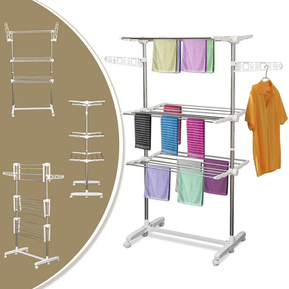 HOMCOM Rolling Foldable 3 Tier Clothes Drying Rack