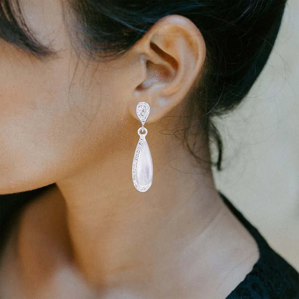 Sterling Silver And Rhodium Preciosa Crystal Teardrop With Mother Of Pearl Drop Earring