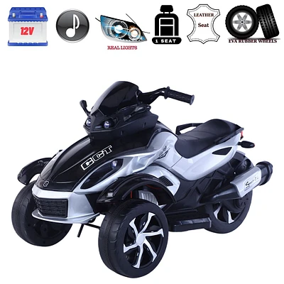 New Edition Junior Sport 3-wheel Toddlers' & Kids' 12v Atv W/ Rubber Wheels, Leather Seat, Lights, Pedal Accelerator, Usb, Mp3