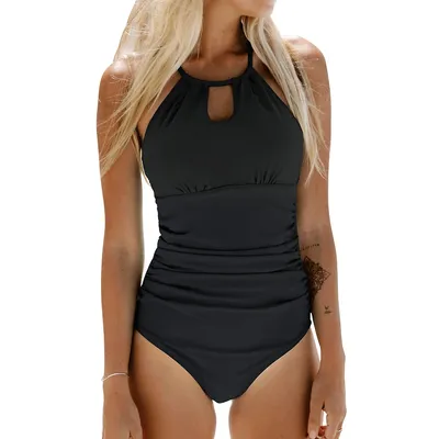 Women's One Piece Swimsuit High Neck Cutout Tummy Control Swimwear Bathing Suit