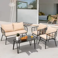 4pcs Patio Furniture Set Cushioned Sofa Loveseat Armrest Table Garden
