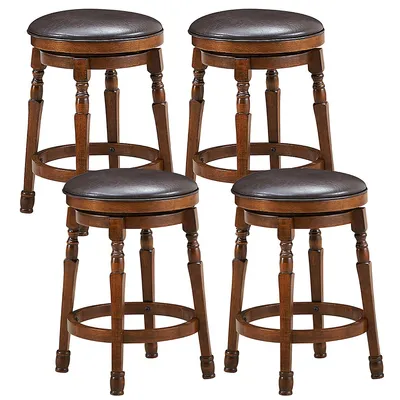Set Of 4 24'' Swivel Bar Stool Leather Padded Dining Kitchen Pub Chair Backless