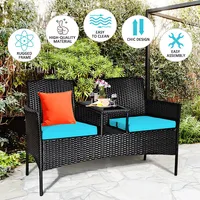 Patio Rattan Conversation Set Seat Sofa Cushioned Loveseat Glass Table Chairs