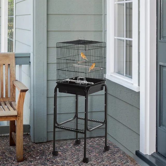 PawHut Metal Bird Cage Parrot Play Spot Stand W/ Wheel