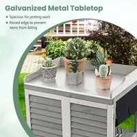 Outdoor Potting Bench Table, Garden Storage Cabinet With Metal Tabletop