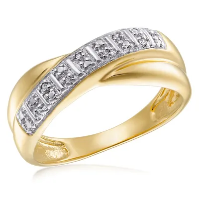 Sterling Silver Stg Silver And Gold Plated With 7 Diamonds Ladies Ring