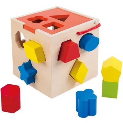 Wooden Shape Sorting Cube - Sorter Box Educational Toy, Ages 12m+