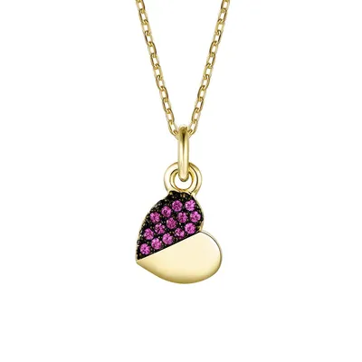 Kid’s 14k Yellow & Black Gold Plated With Ruby Cubic Zirconia Mini Heart Pendant Necklace