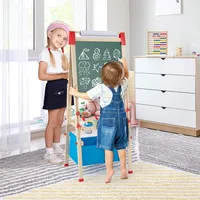 3-in-1 Kids Art Easel Double-sided Wooden Adjustable Magnetic Drawing Board
