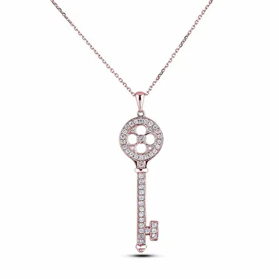 10k Solid Gold 0.45 Cttw Canadian Diamond Key Pendant And Chain Necklace