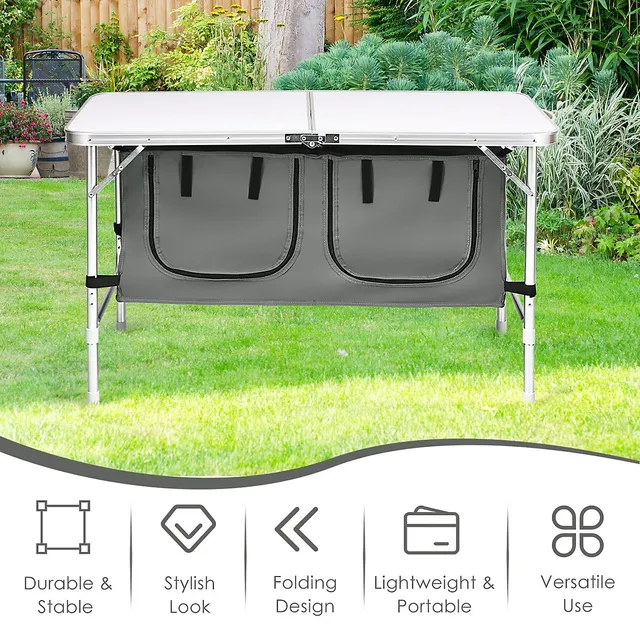 Costway Foldable Camping Table Outdoor Kitchen Portable Grilling Stand  Folding BBQ Table