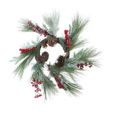 Berries With Pine Cones And Pine Sprigs Artificial Christmas Wreath - 32-inch, Unlit