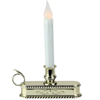 8.75" Pre-lit White And Gold Led C5 Flickering Christmas Candle Lamp With Handle Base