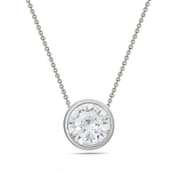 Sterling Silver 18" With Cz Bezel Necklace And Stud Earrings Set