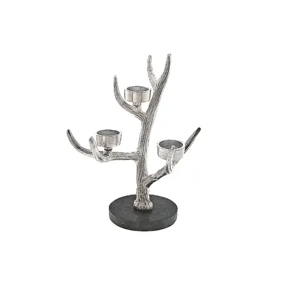 Antler On Marble With 3 Tealight Holder