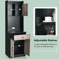 3-door 71'' Kitchen Buffet Pantry Storage Cabinet W/hutch Adjustable Shelf Black