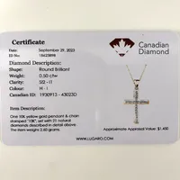 10k Yellow Gold 0.51 Cttw Canadian Diamond Cross Pendant & Chain