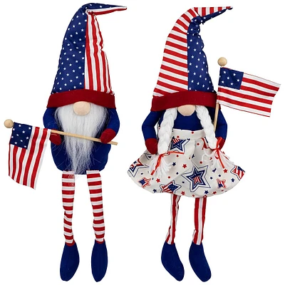 Stars And Stripes Patriotic Gnomes With Dangling Legs - 21.25" - Set Of 2