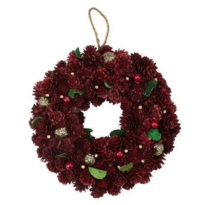 9.5" Red And Gold Pine Cone And Ornament Artificial Christmas Wreath - Unlit