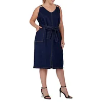 Women's Plus Denim Blue Double Strap Casual Midi Dress