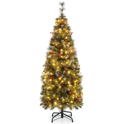 Pre-lit Christmas Tree Slim Pencil Hinged With Lights & Branch Tips