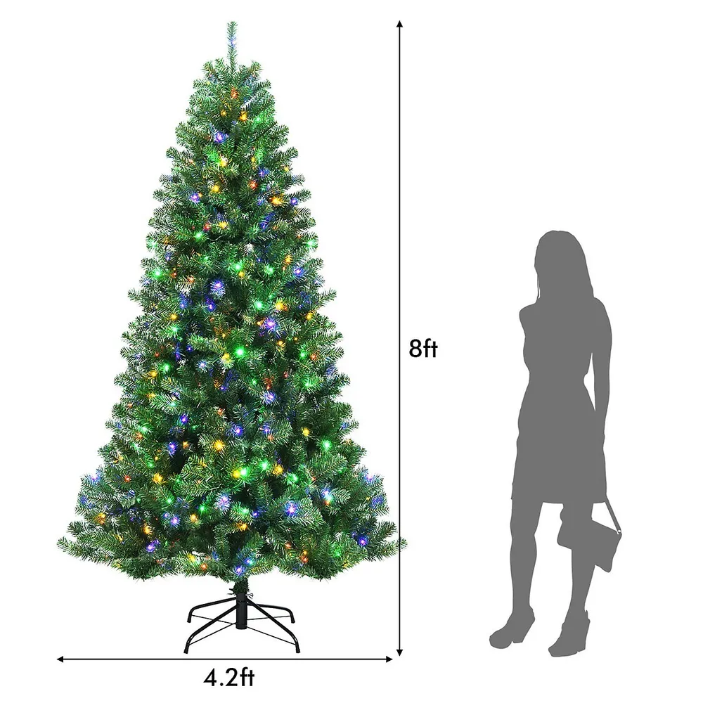 Costway 8FT Pre-Lit Hinged Christmas Tree Snow Flocked w/ 9 Modes Remote  Control Lights