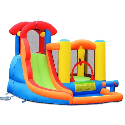 Costway Inflatable Bounce House Water Slide W/ Climbing Wall Splash Pool Water Cannon