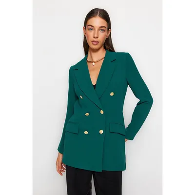 Women Plus Oversize Double-breasted Lapel Collar Woven Jacket