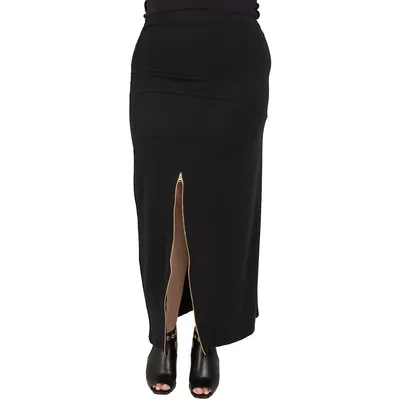 Plus Curvy Womens Black Stretch Maxi Skirt With Zip Up Split