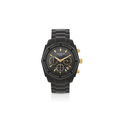 Men's Solar Chronograph Watch With 1/2 Carat Tw Of Diamonds In Black & Gold Tone Stainless Steel