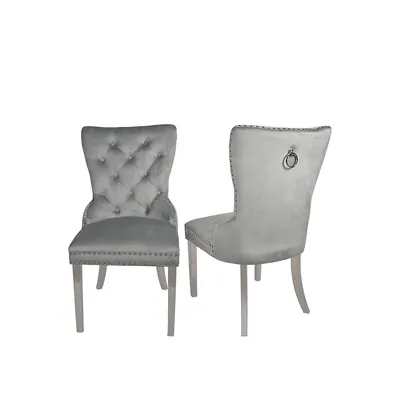 Modern Trends Light Grey Velvet Munich Dining Chair (set Of 2) With Chrome Legs