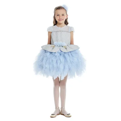 Arina Blue Little Girls Fluffy Dress