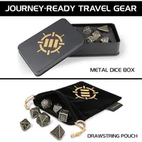 Dnd Metal Dice Set - 7pc Solid Zinc Alloy Polyhedral Dnd Dice With Metal Storage Case And Drawstring Dice Bag Included - Rpg Dice For Dungeons And Dragons, Pathfinder, & More (ancient Bronze)