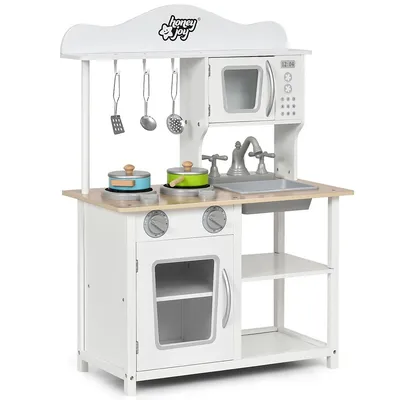 Wooden Pretend Play Kitchen Set For Kids Toddlers W/ Accessories & Sink