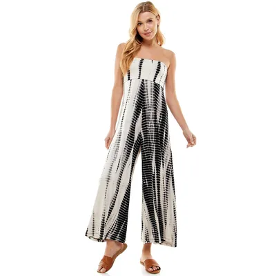 Bamboo Hand Tie Dye Fold Over Tube Strapless Jumpsuit