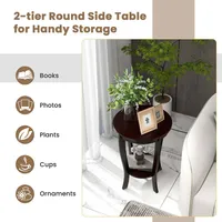 2-tier End Table Round Compact Sofa Side Nightstand With Storage Shelf