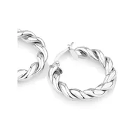 Croissant Twist 15mm Hoop Earrings In Sterling Silver